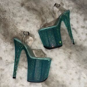 Blue Pleaser Rhinestone Platform Heels